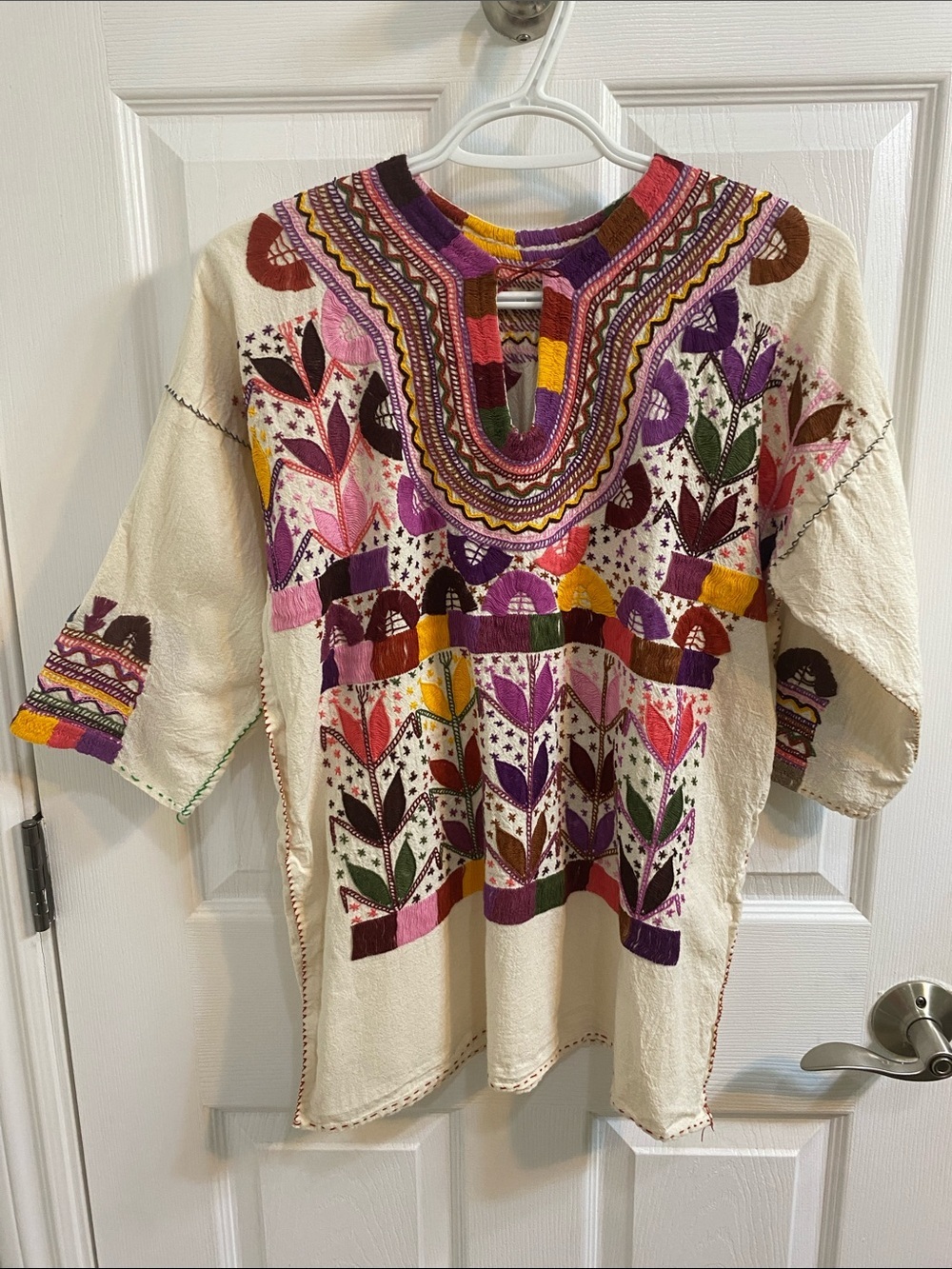 Hand Crafted Embroidered Mexican Milpa Blouse Muslin Cotton One Size S- Large